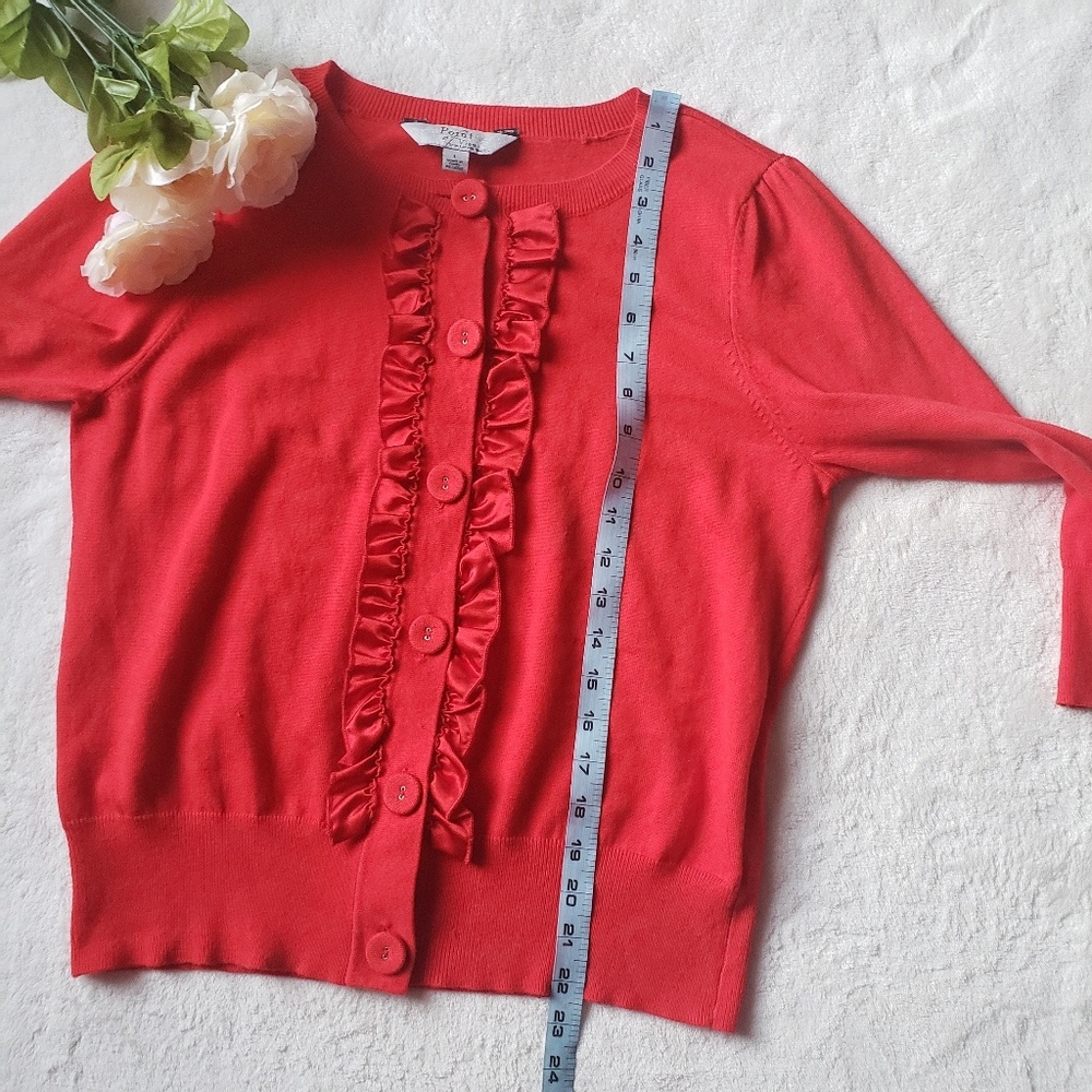 Women's Red Ruffled Cardigan - Picture 5 of 6